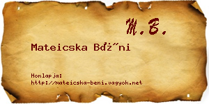 Mateicska Béni névjegykártya